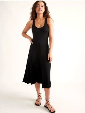 Marine Layer Lexi Rib Fit and Flare Midi Dress Size XS Black Sundress Vacation